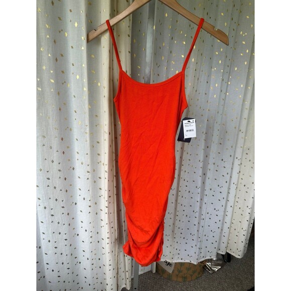 Melrose And Market NWT Knit Cami Orange Fiesta Bodycon Side Ruching Mini Dress S - Picture 2 of 7